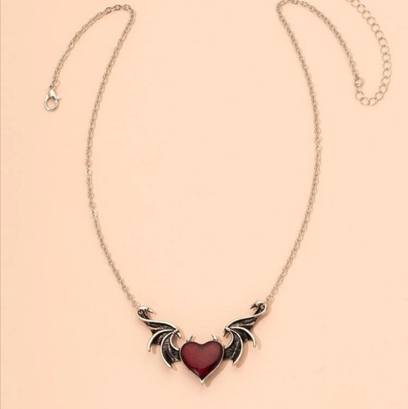 GOTH DARK HEART PENDANT NECKLACE Heart Goth Necklace NEW BLACK HEART SILVER NECK - Picture 2 of 6